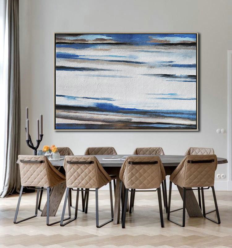 Abstract Painting Extra Large Canvas Art,Horizontal Palette Knife Contemporary Art,Large Canvas Art,Modern Art Abstract Painting White,Blue,Brown
